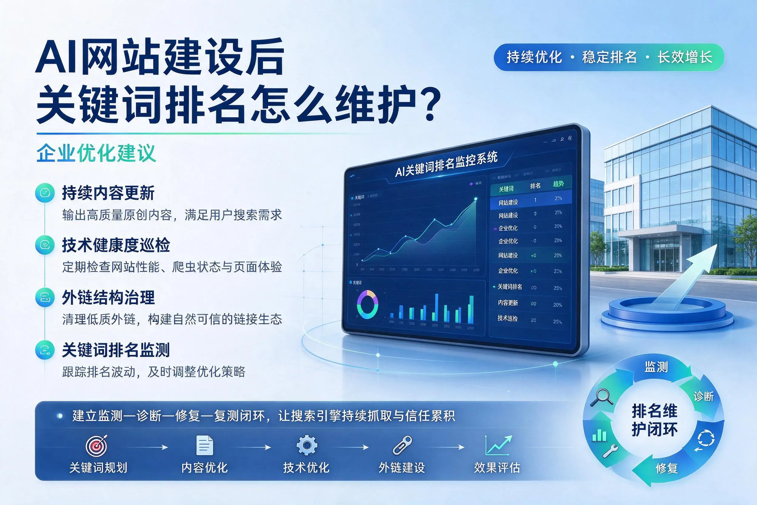 AI网站建设后关键词排名怎么维护？焦作企业优化建议