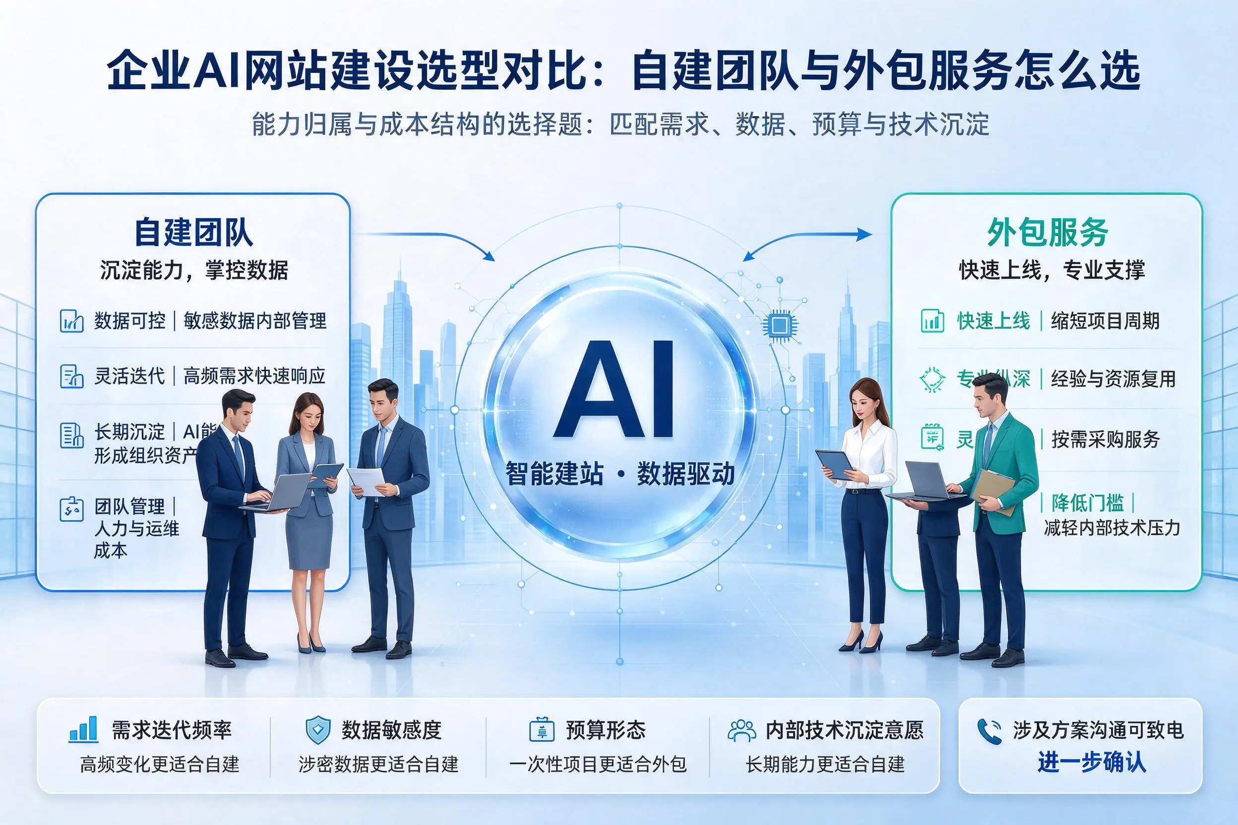 焦作企业AI网站建设选型对比:自建团队与外包服务怎么选
